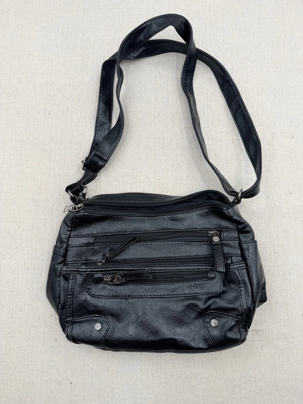 Black Multi-Zip Crossbody Shoulder Bag